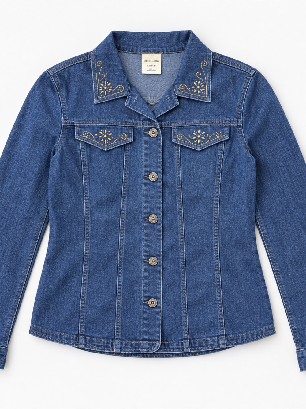 Southern Lady Denim Jacket Womens 12 Embellished Western Floral Dark Wash Stretc